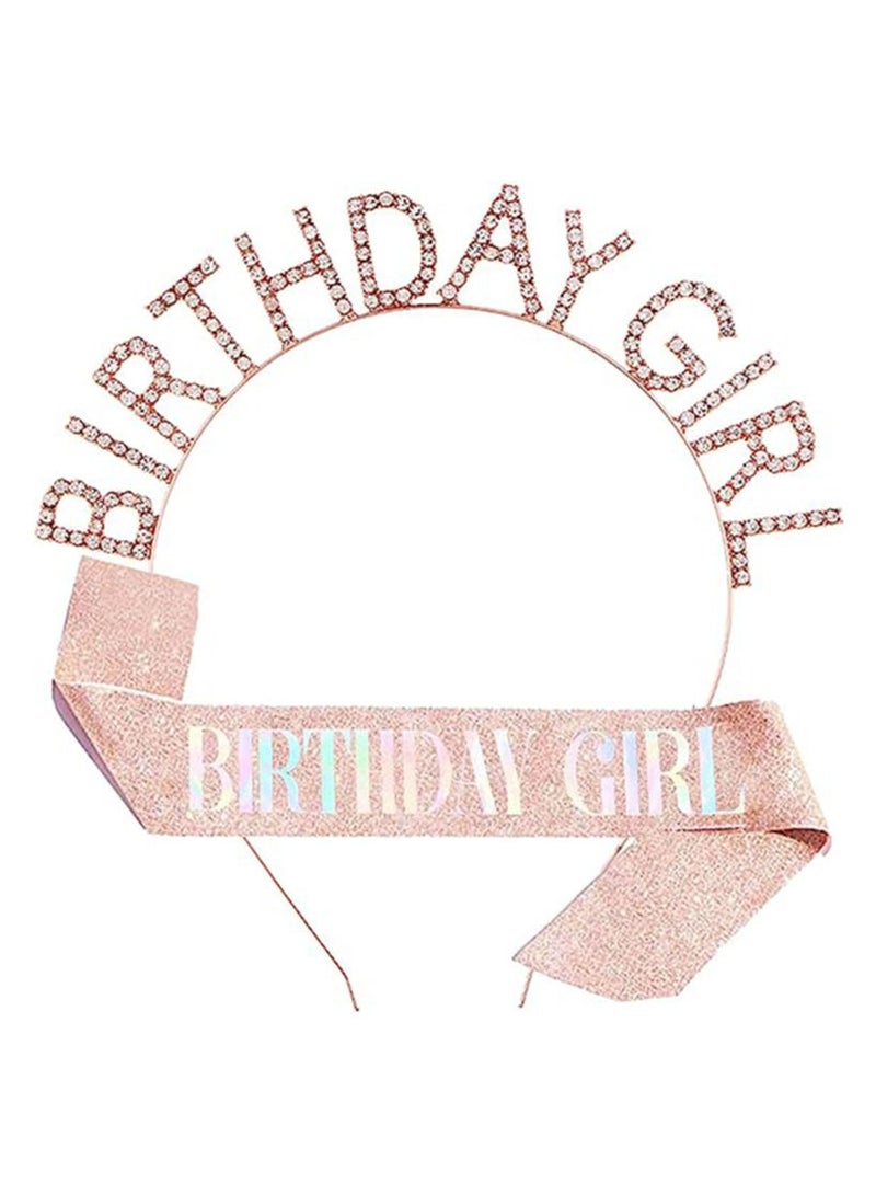 RATSAW Birthday Headpiece Girl Tiara Headband Birthday Satin Sash For Party Decorations Supplies - Image 1
