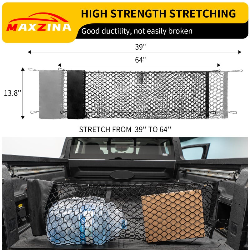 Maxzina Cargo Net Compatible with 2022-2025 Ford Maverick Truck Bed Cargo Net with Storage Bag 3.28'  1.15' Double Layer Envelope Style Dense Mesh Trunk Organizer for 2024 Maverick Exterior Accessories - Image 4