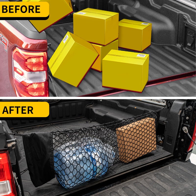 Maxzina Cargo Net Compatible with 2022-2025 Ford Maverick Truck Bed Cargo Net with Storage Bag 3.28'  1.15' Double Layer Envelope Style Dense Mesh Trunk Organizer for 2024 Maverick Exterior Accessories - Image 2