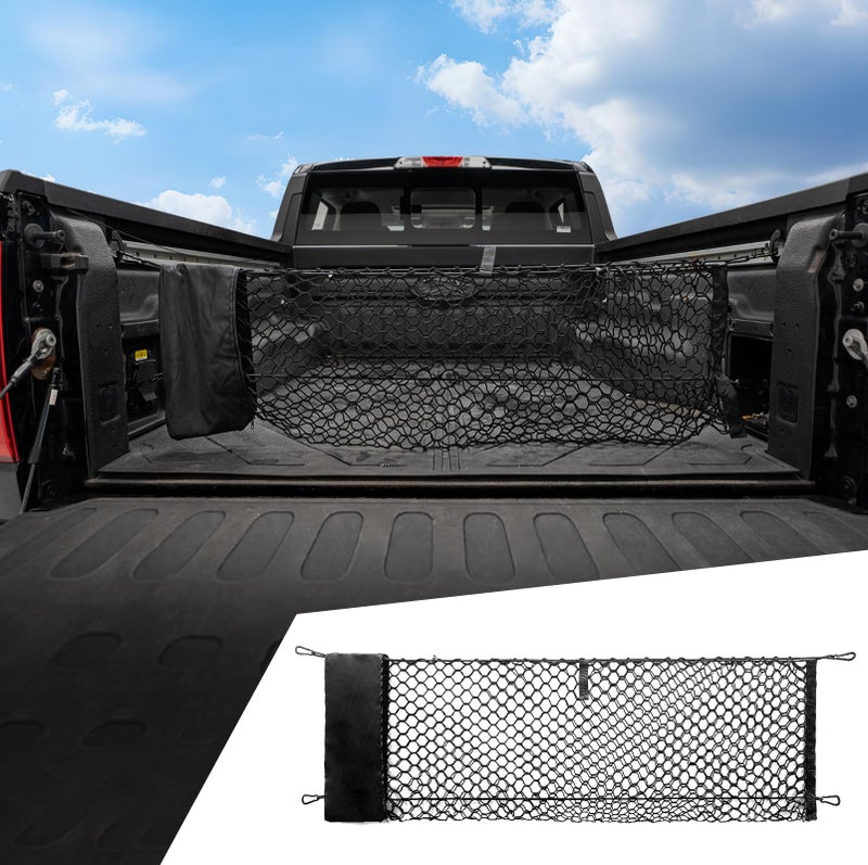 Maxzina Cargo Net Compatible with 2022-2025 Ford Maverick Truck Bed Cargo Net with Storage Bag 3.28'  1.15' Double Layer Envelope Style Dense Mesh Trunk Organizer for 2024 Maverick Exterior Accessories - Image 1