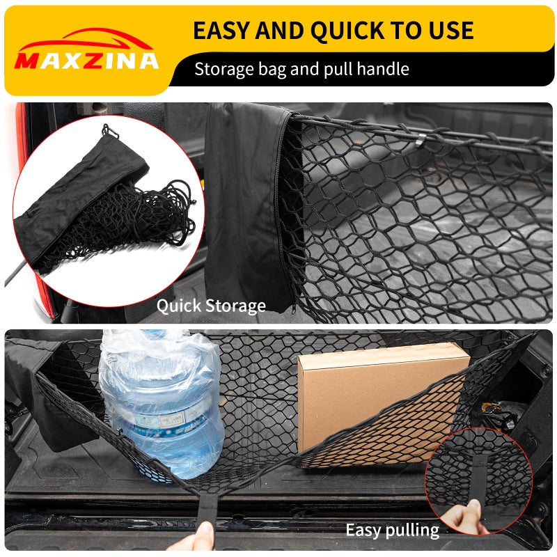 Maxzina Cargo Net Compatible with 2022-2025 Ford Maverick Truck Bed Cargo Net with Storage Bag 3.28'  1.15' Double Layer Envelope Style Dense Mesh Trunk Organizer for 2024 Maverick Exterior Accessories - Image 5