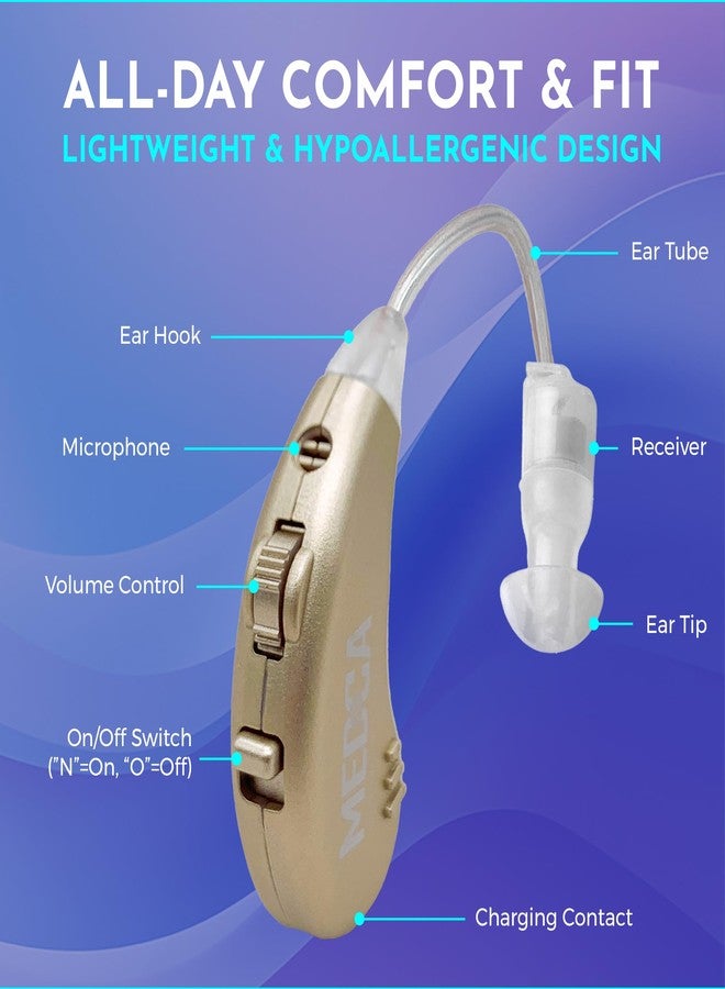 MEDca Digital Hearing Amplifiers - Rechargeable BTE Personal Sound Amplifier Pair with USB Dock - Premium Gold Behind The Ear Sound Amplification - by NewEar - Image 3