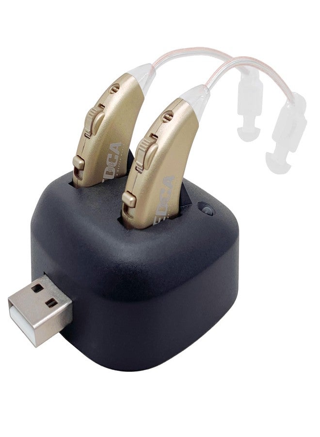 MEDca Digital Hearing Amplifiers - Rechargeable BTE Personal Sound Amplifier Pair with USB Dock - Premium Gold Behind The Ear Sound Amplification - by NewEar - Image 1