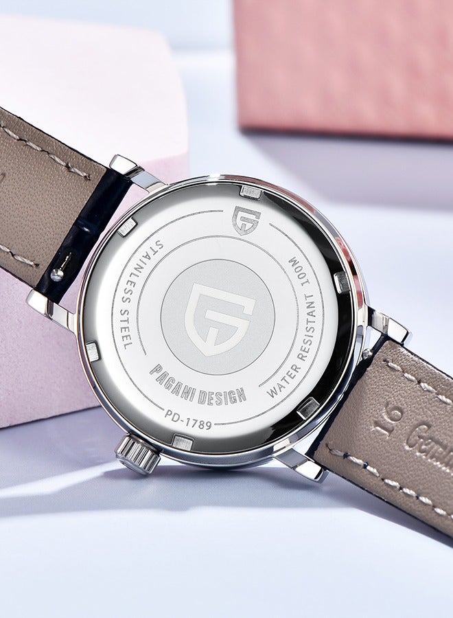 PAGANI DESIGN Women's Quartz Watches, Fashionable And Elegant, Silver-White Dial, Leather Strap PD1789 White - Image 5