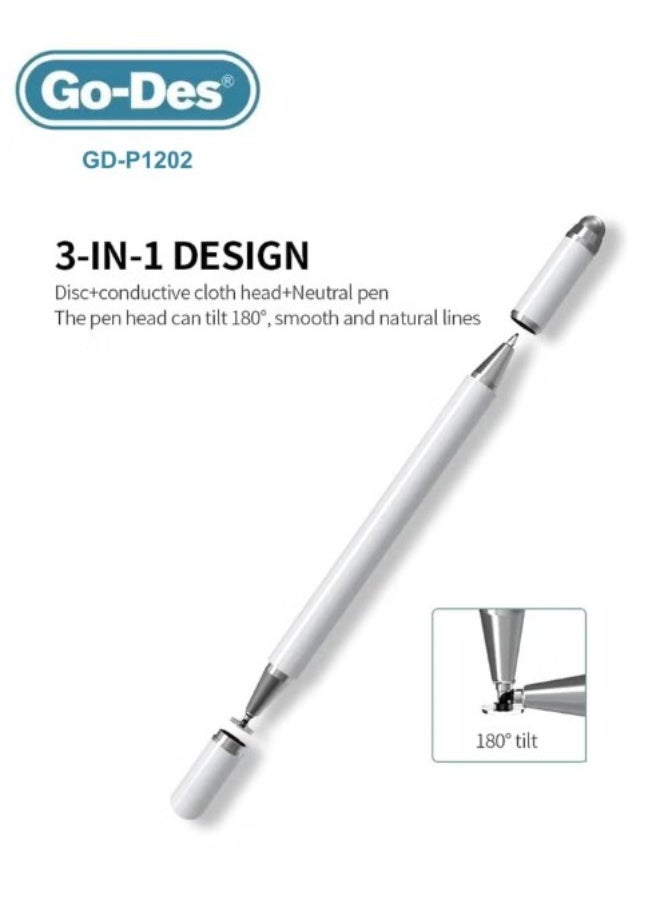 جو-ديز قلم جو-ديس العالمي 3 في 1 النشط ذو السعة GD-P1202 - أبيض - Image 2