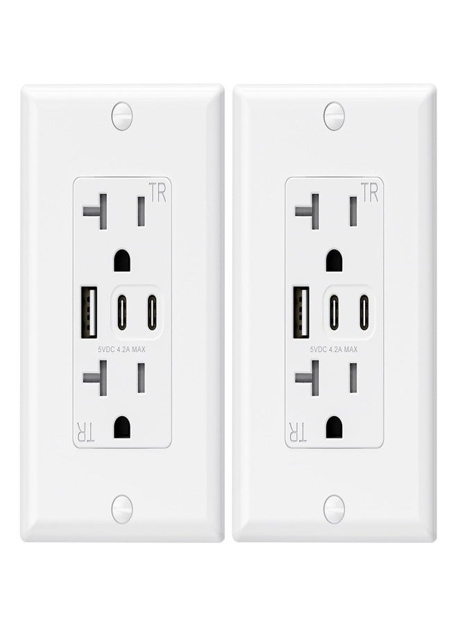 ELEGRP USB Outlets, 20 Amp Wall Outlet with 3 USB Ports, Dual USB C Ports Outlets, TR Tamper-Resistant USB Outlets Receptacles, Wall Plate Included, UL/CUL Listed, 2 Pack, White - Image 1