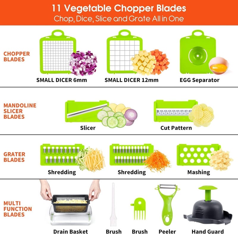 LSLCQW Vegetable Chopper: 16 in 1 Food Chopper - Onion Vegetable Slicer Cutter Dicer, Veggie Cutter with Container, 7 Blades, Kitchen Gadgets for Carrot Salad Garlic Potato Slicer (Grey) - Image 2