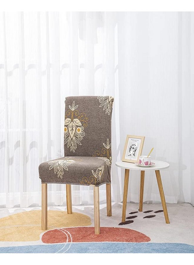 Styleys - Styleys Polyester Printed Washable Elastic Dining Chair Cover Slipcovers (Set of 8 Beige Brocade, SD127) - Image 1