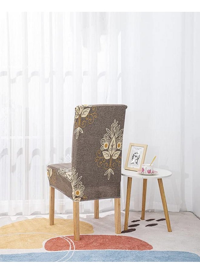 Styleys - Styleys Polyester Printed Washable Elastic Dining Chair Cover Slipcovers (Set of 8 Beige Brocade, SD127) - Image 1