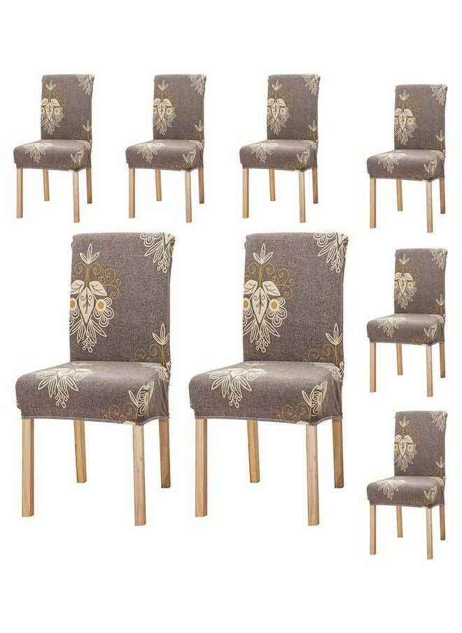 Styleys - Styleys Polyester Printed Washable Elastic Dining Chair Cover Slipcovers (Set of 8 Beige Brocade, SD127) - Image 1