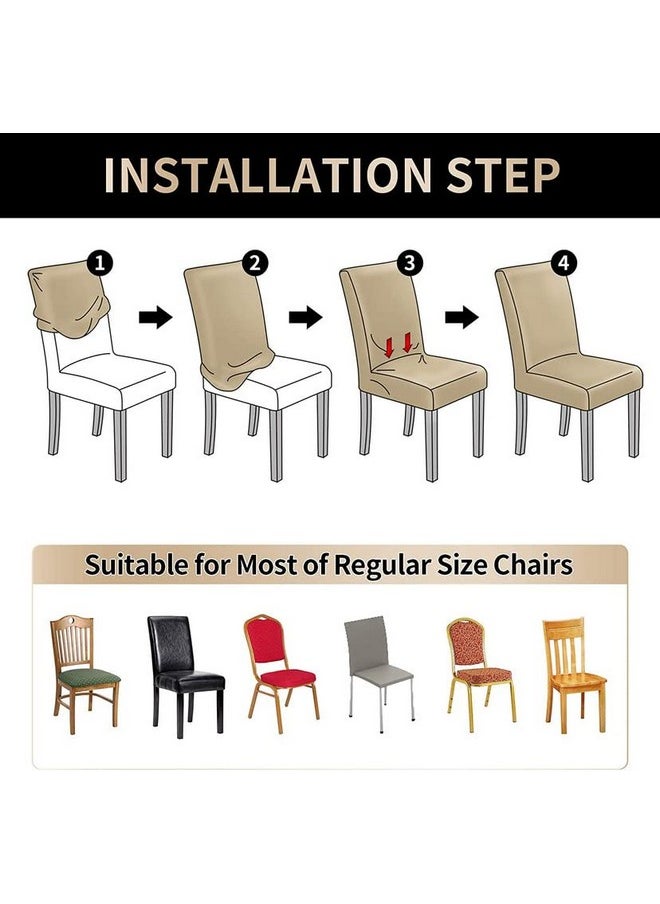 Styleys - Styleys Polyester Printed Washable Elastic Dining Chair Cover Slipcovers (Set of 8 Beige Brocade, SD127) - Image 1