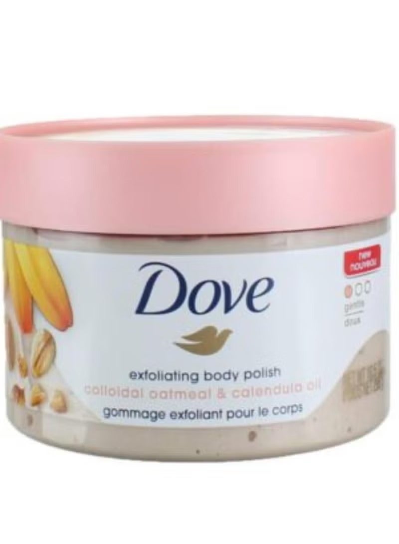 Dove Silky Skin Body Scrub with Oats and Calendula Oil exfoliates and gives