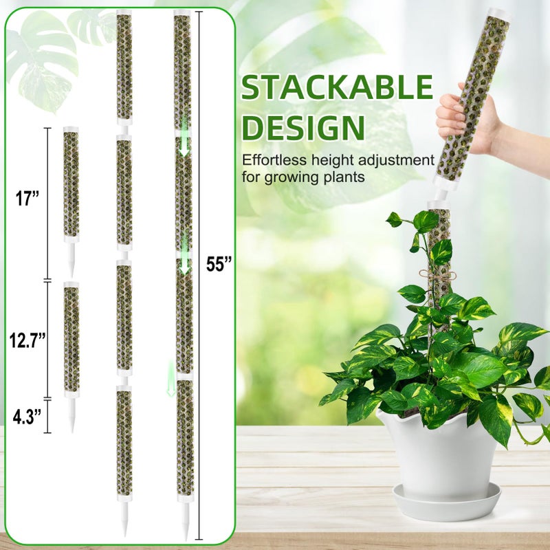 Fabulas 55 Inch Moss Pole Monstera Plant Support, 4 Pack 17 Inch Plant Support Stakes for Indoor Climbing Plants, Stackable Sphagnum Moss Pole Sticks for Garden Potted Planter, Pothos, Philodendron - Image 4