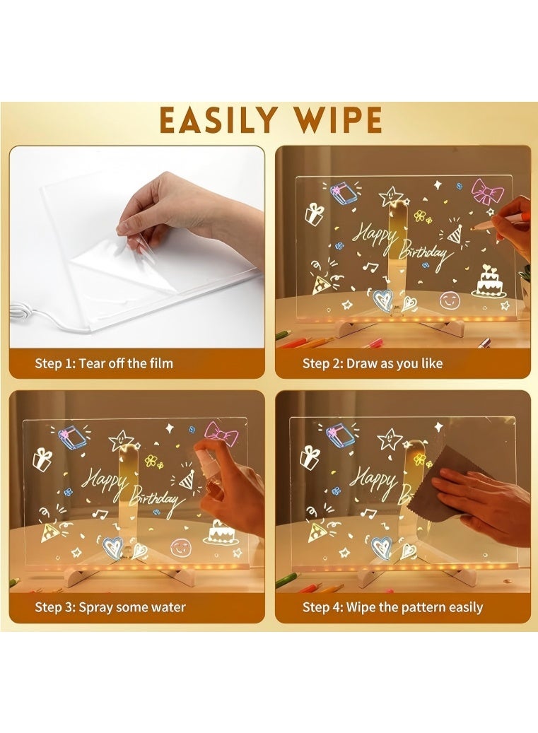 Doodle Glow LED Drawing Board - Reusable Acrylic Dry Erase Light Board with 7 Color Markers,  Home, Office (11.81"x7.87") Colorful Lighting Style - Image 4