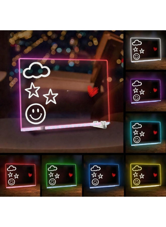 Doodle Glow LED Drawing Board - Reusable Acrylic Dry Erase Light Board with 7 Color Markers,  Home, Office (11.81"x7.87") Colorful Lighting Style - Image 1