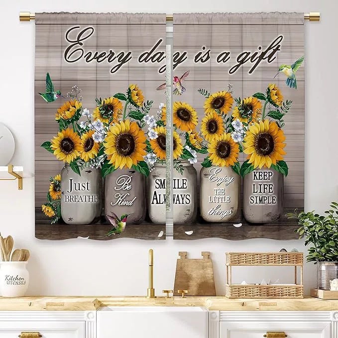 Nordic Wind Xiangyang Vase Healing Wooden Plate Pattern Punch-free Dust Curtain Window Mantle GrayYellow70*100cm