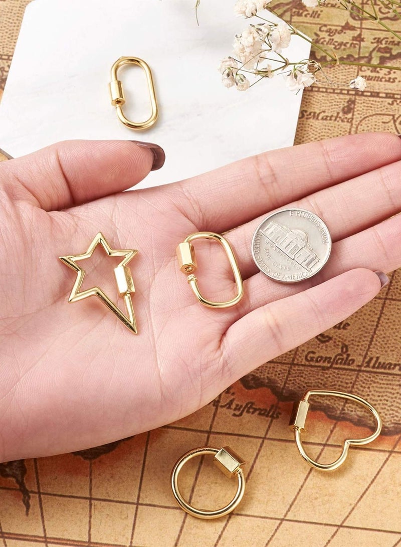 5Pcs Mixed Screw Keychain Carabiner Lock Clasps Real 18K Gold Plated Locking Hook Closure Buckle for Necklace Bracelet Making Mini Dangling Charms Pendant Keyrings Handbag Decor
