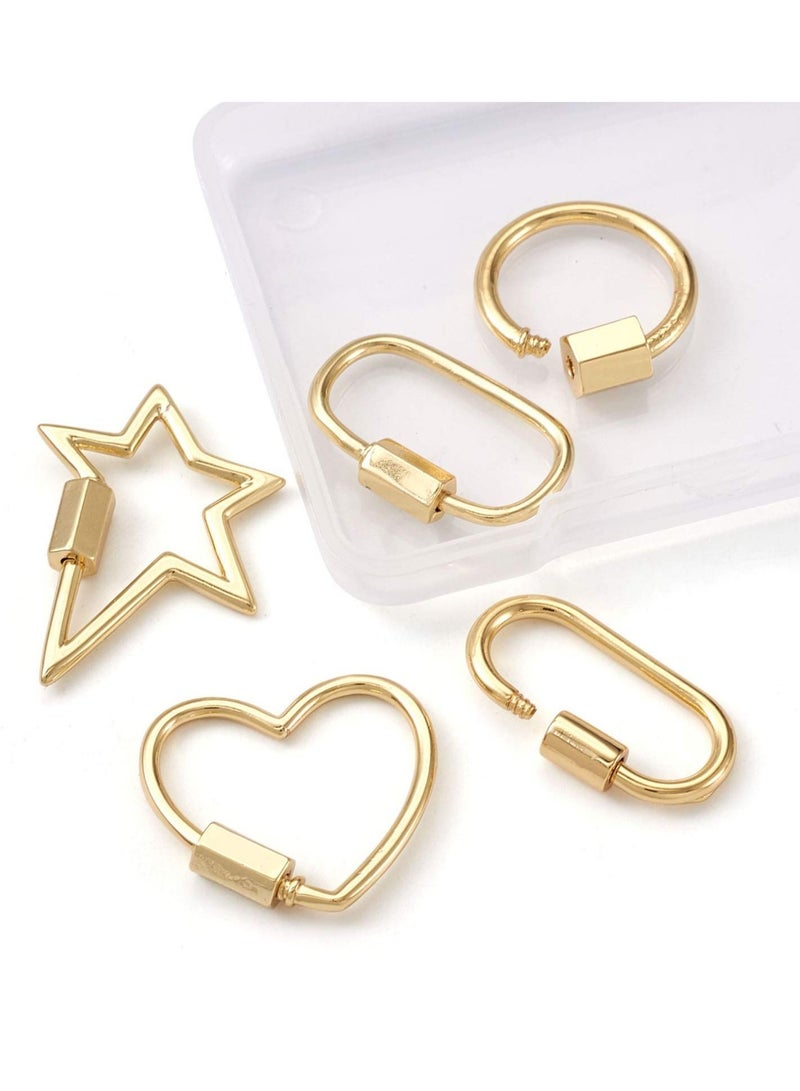 5Pcs Mixed Screw Keychain Carabiner Lock Clasps Real 18K Gold Plated Locking Hook Closure Buckle for Necklace Bracelet Making Mini Dangling Charms Pendant Keyrings Handbag Decor