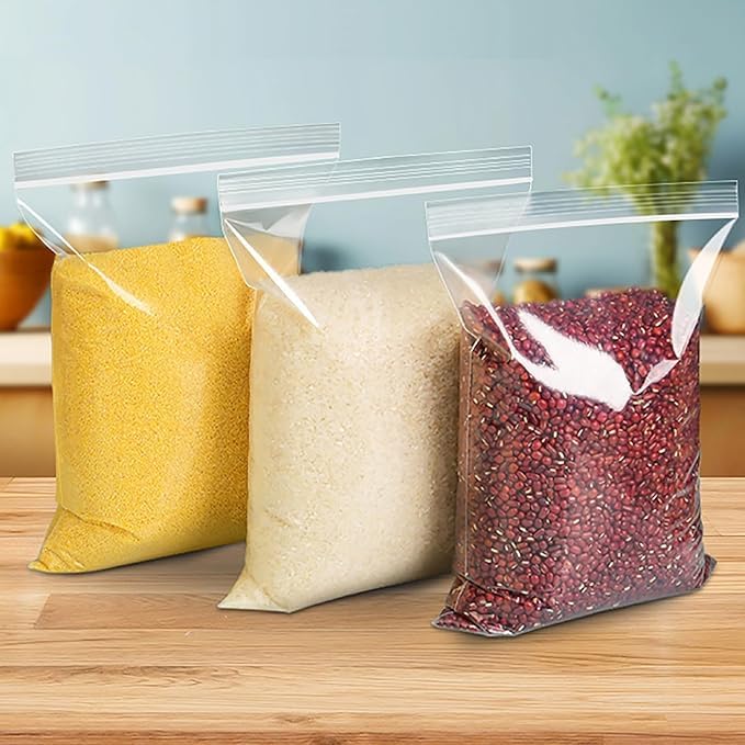 bvslf Reusable/Resealable Self Sealing Zip Lock Covers Storage Pouch Bags, 10 x 14 inches, 50 Pieces (Transparent)(Plastic) - Image 2