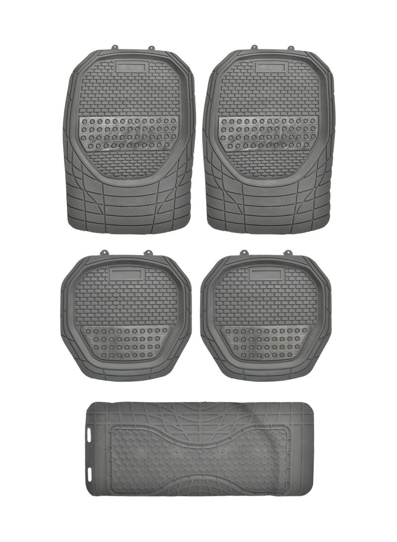 Heavy Duty 5pc Front & Rear Rubber Floor Mats for Cars, SUV, Van & Truck,All Weather Protection Universal Fit , gray* Silver - Image 1