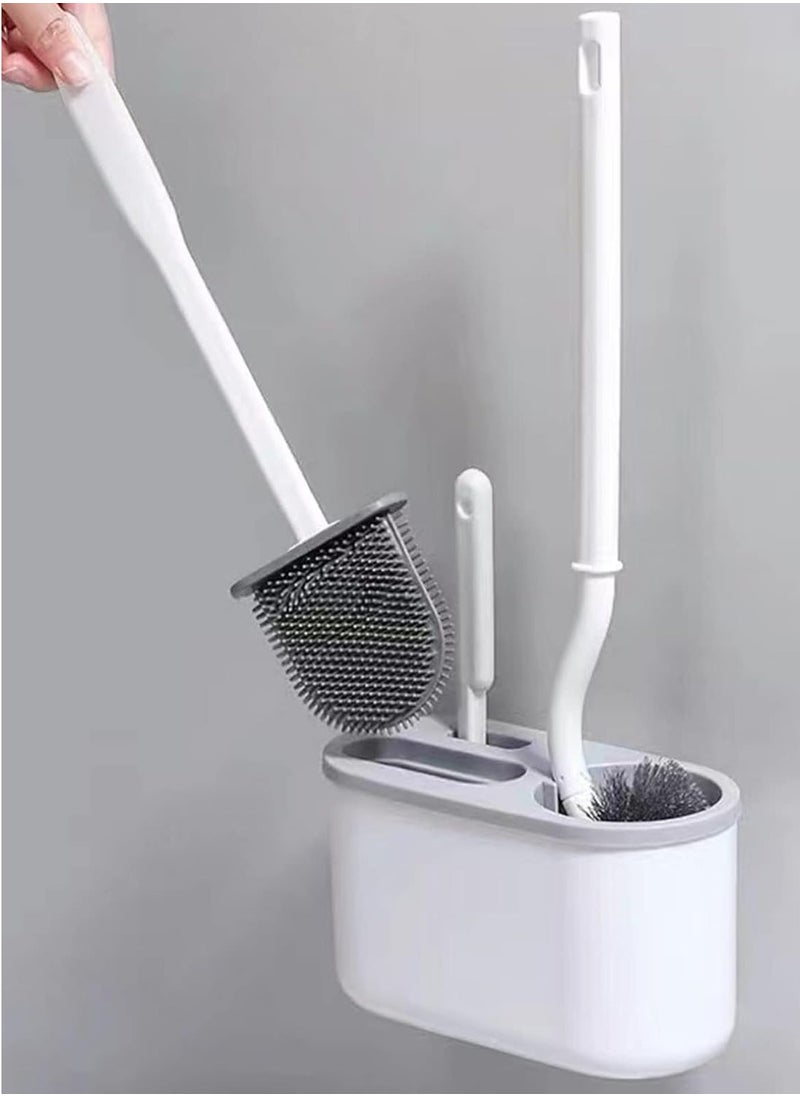 Bukela Toilet Bowl Brush and Holder Set for Bathroom,4 Pieces Toilet Bowl Brush Set Punch Free Wall Mounted Toilet Brush Holder with 3 Brush for Bathroom(White)  - Image 3