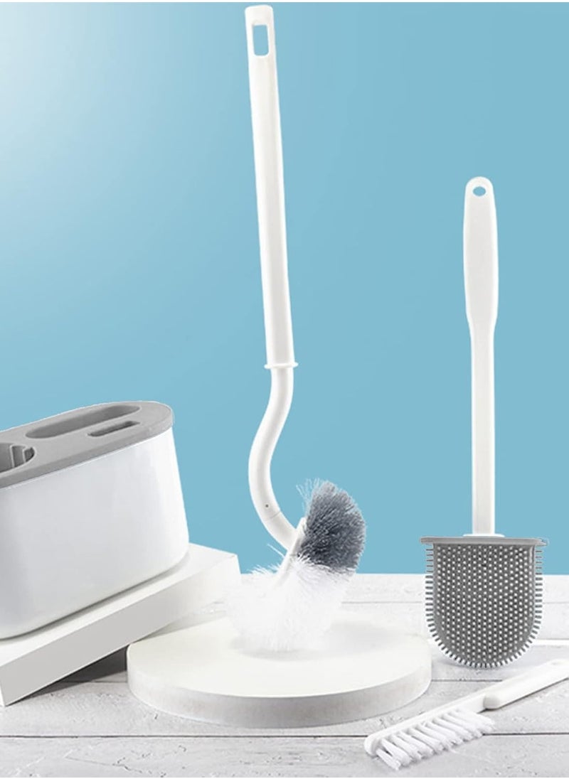Bukela Toilet Bowl Brush and Holder Set for Bathroom,4 Pieces Toilet Bowl Brush Set Punch Free Wall Mounted Toilet Brush Holder with 3 Brush for Bathroom(White)  - Image 4