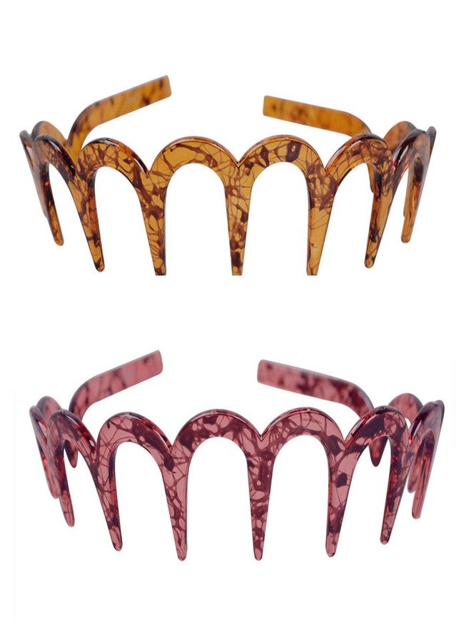 سوبيربليس قطعتان من ربطات الشعر النسائية المريحة على شكل أسنان القرش، ربطة شعر على شكل حرف U، إكسسوار شعر نسائي (لون بني داكن + أحمر فاتح) - Image 1