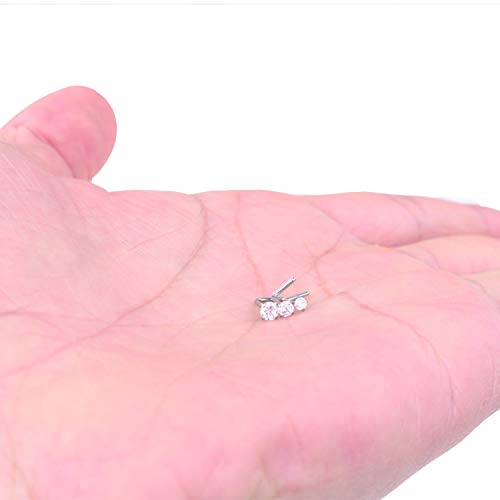 VELCARE 3 Pcs Stainless Steel Nose Rings Studs 20 Gauge L Shaped Curved Nose Piercing Jewelry 2mm 2.5mm 3mm Diamond CZ Nose Stud L Bend for Women Piercing - Steel - Image 2