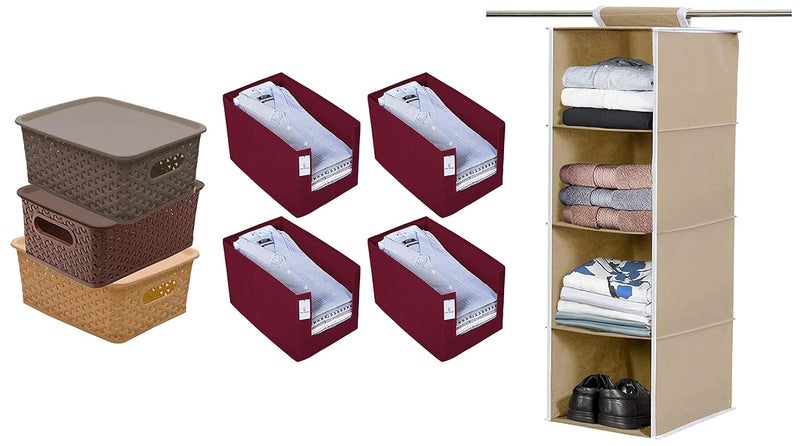 Kuber Industries Kuber IndustriesShirt Stacker Wardrobe Organizer SetKuber Industries Plastic s Small Size Solitaire Storage BasketKuber Industries Closet Hanging Organizer Brown 