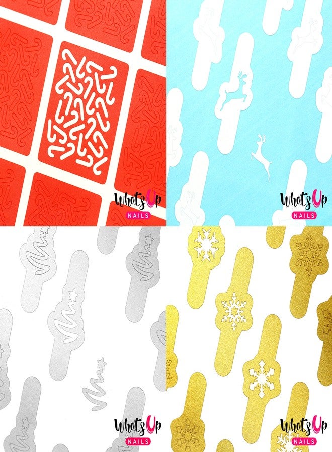 Whats Up Nails - Christmas Nail Vinyl Stencils 4 Pack (Candy Canes, Ribbon Tree, Deer, Gold Merry Snowflake) for Nail Art Design - Image 2