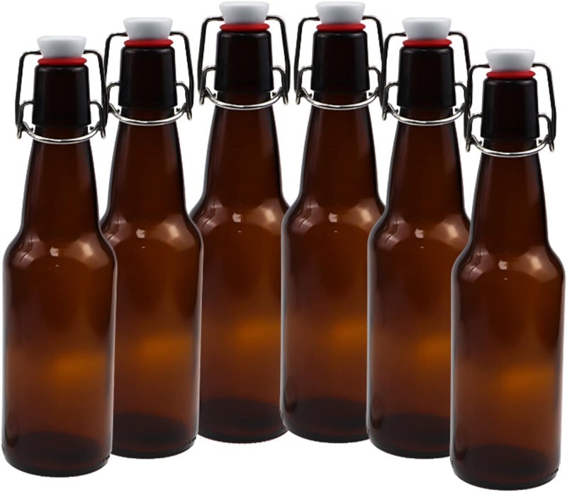 ICE N COLD | Pack of 6 Amber 16-20oz Growler with Flip Top Airtight Silicone Seal | For Beverages, Oil, Vinegar, Kombucha, Beer, Water, Soda, Kefir - Image 1