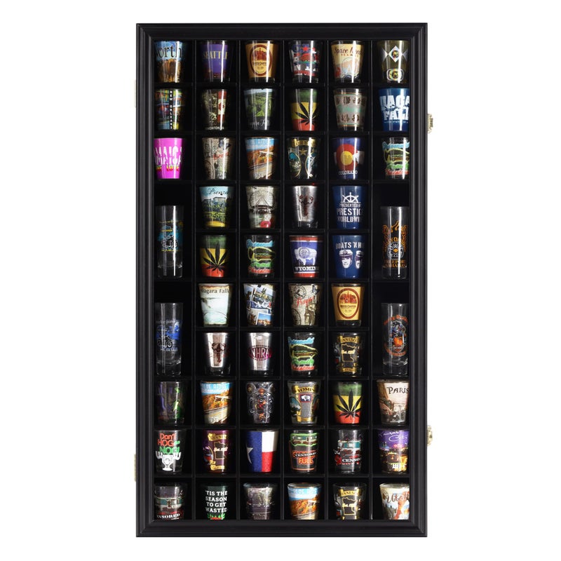 DisplayGifts Shot Glass Display Case Cabinet Wall Rack Holder Shadow Box Lockable with UV Protection Acrylic Door Shot Glass Collection Display 56 Slots - Image 2