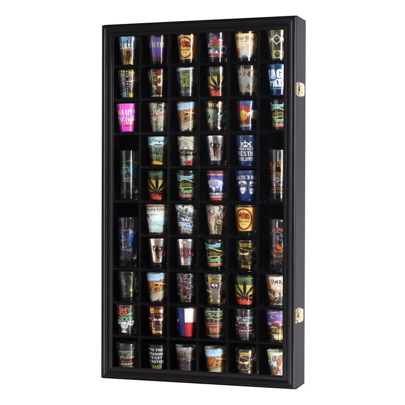 DisplayGifts Shot Glass Display Case Cabinet Wall Rack Holder Shadow Box Lockable with UV Protection Acrylic Door Shot Glass Collection Display 56 Slots - Image 1