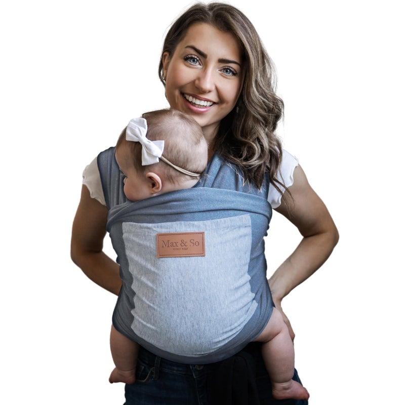 Max&So Baby Wrap Carrier - Premium Cotton Sling for Newborns to Toddlers - Hands-Free, Soothing Stretchy Fabric Wrap with Front Pocket for Essentials - One Size Fits All - by Max&So - Image 1