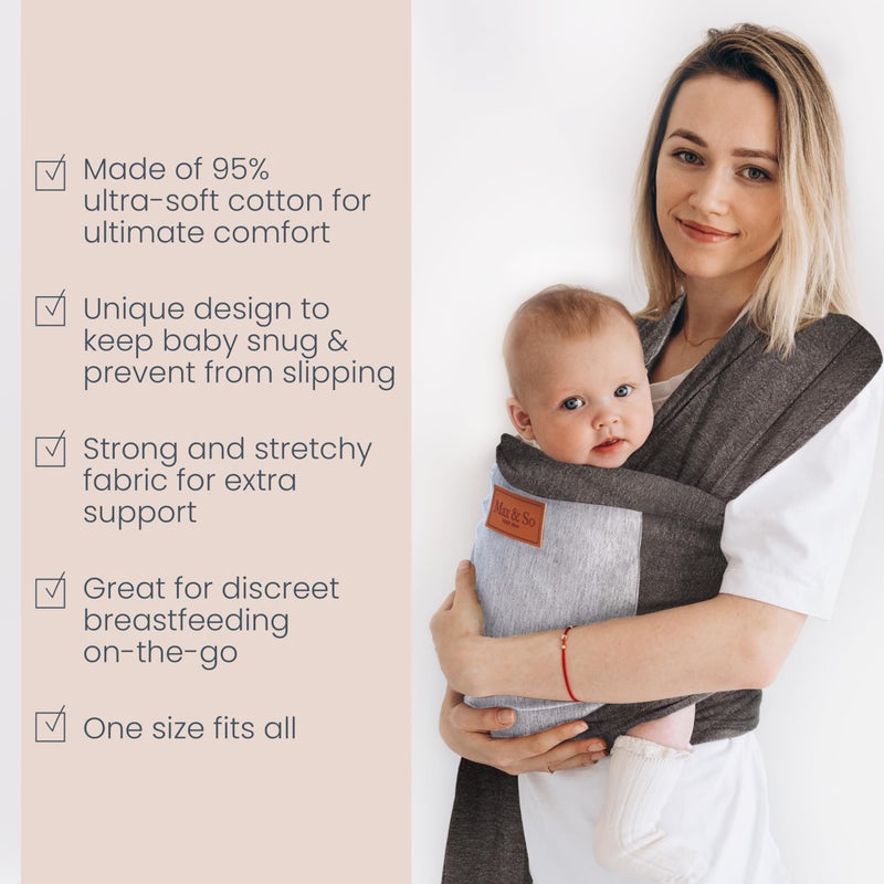 Max&So Baby Wrap Carrier - Premium Cotton Sling for Newborns to Toddlers - Hands-Free, Soothing Stretchy Fabric Wrap with Front Pocket for Essentials - One Size Fits All - by Max&So - Image 5