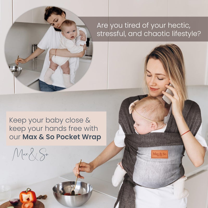 Max&So Baby Wrap Carrier - Premium Cotton Sling for Newborns to Toddlers - Hands-Free, Soothing Stretchy Fabric Wrap with Front Pocket for Essentials - One Size Fits All - by Max&So - Image 2