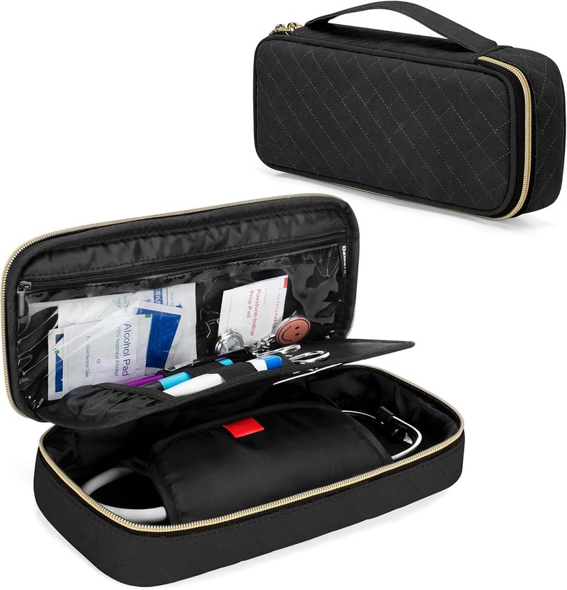 Damero Protective Stethoscope Case with Divider for Nurse Accessories, Stethoscope Carrying Bag Travel Case Compatible with 3M Littmann/ADC/Omron Stethoscope and Others, Black - Image 1