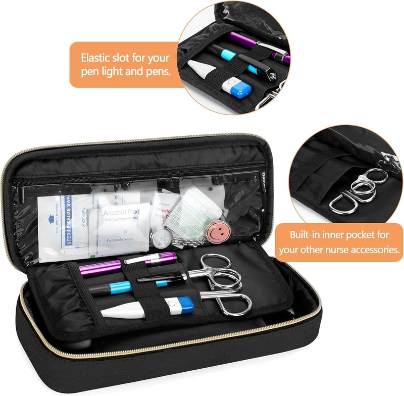 Damero Protective Stethoscope Case with Divider for Nurse Accessories, Stethoscope Carrying Bag Travel Case Compatible with 3M Littmann/ADC/Omron Stethoscope and Others, Black - Image 3