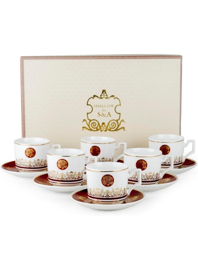 Cuisine Art Shallow Porcelain Ceramic 6-Piece 93Cc Coffee Cup Set In White And Red  - Image 2