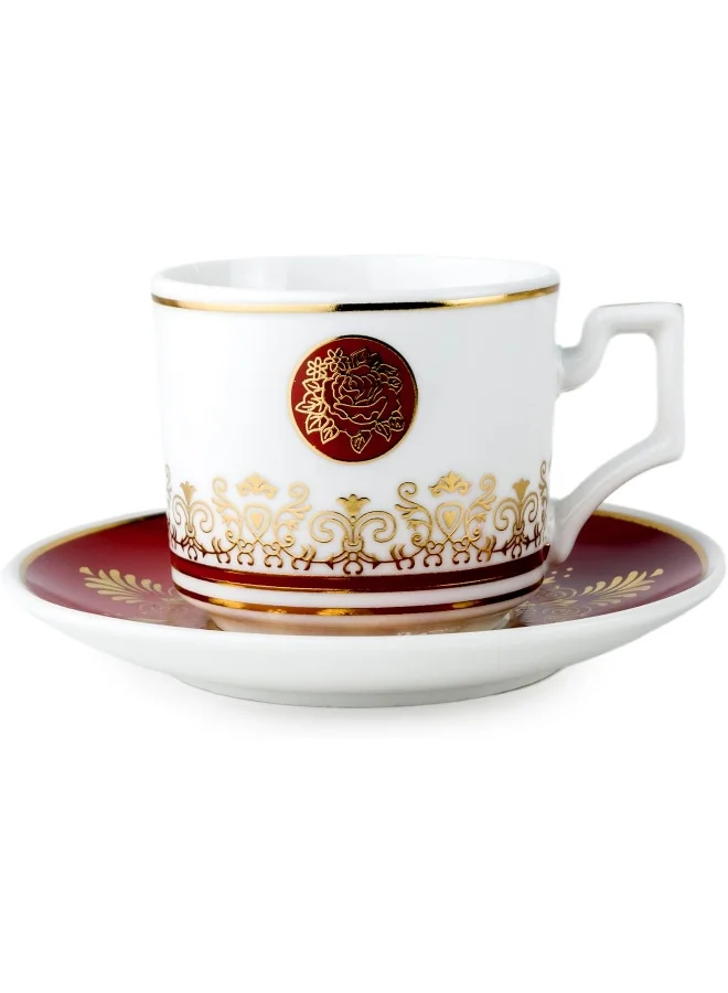 Cuisine Art Shallow Porcelain Ceramic 6-Piece 93Cc Coffee Cup Set In White And Red