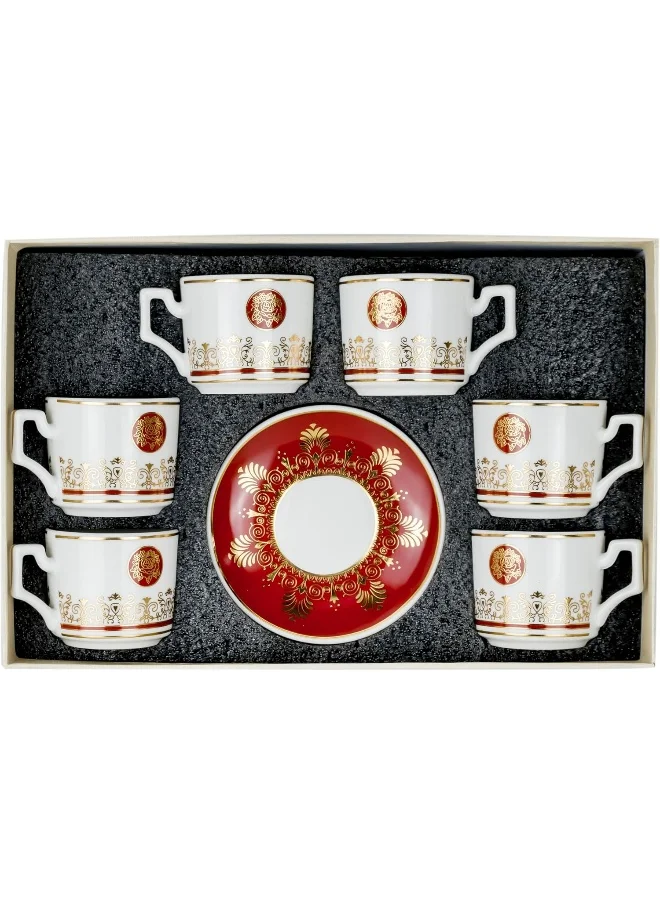 Cuisine Art Shallow Porcelain Ceramic 6-Piece 93Cc Coffee Cup Set In White And Red