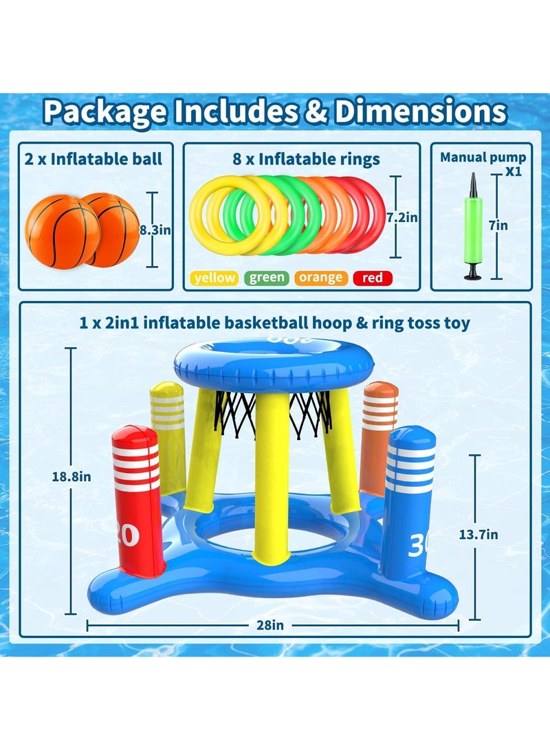 KASTWAVE Pool Toys for Kids Adult, 2in1 Inflatable Pool Floats Basketball Hoop & Ring Game, Swimming Pool Games for Adults and Family, Outdoor Party Poolside Water Toy - Image 2