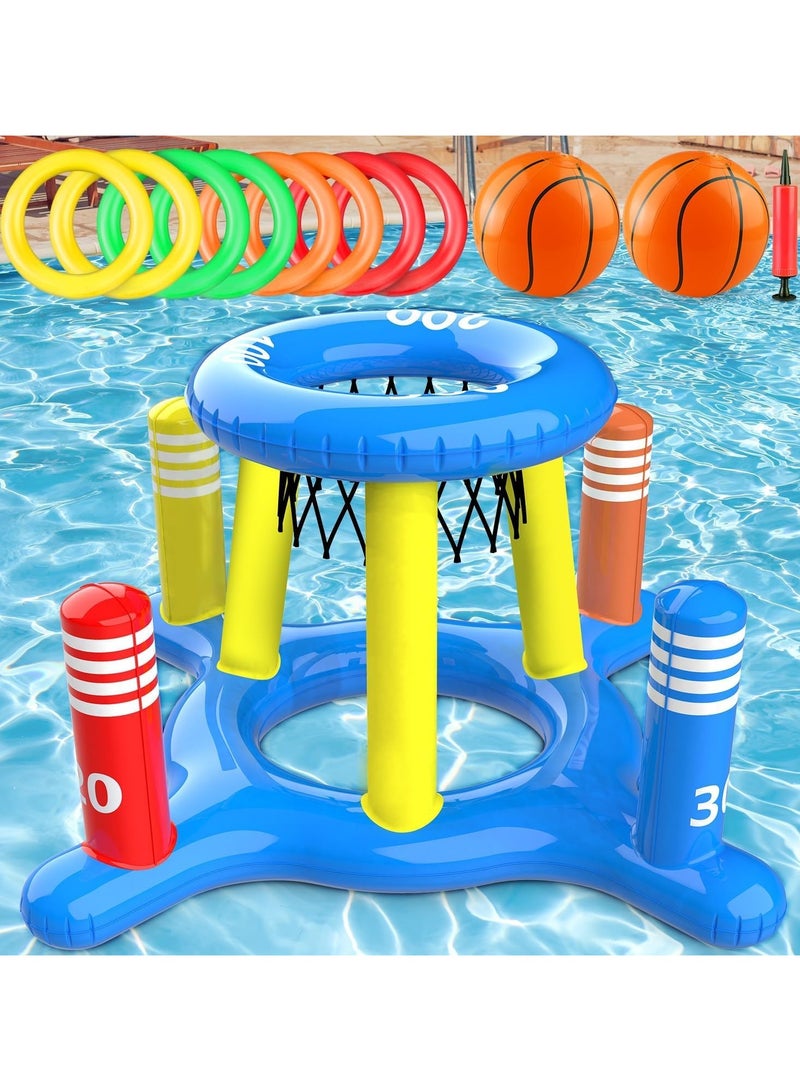 KASTWAVE Pool Toys for Kids Adult, 2in1 Inflatable Pool Floats Basketball Hoop & Ring Game, Swimming Pool Games for Adults and Family, Outdoor Party Poolside Water Toy - Image 1