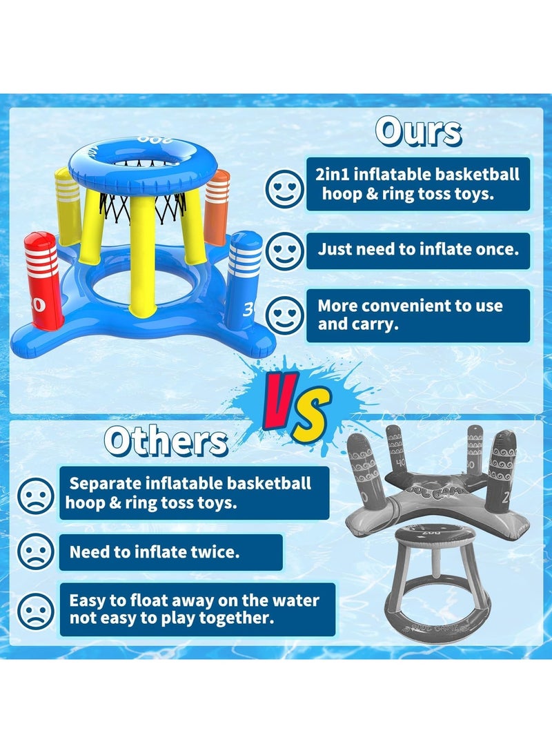 KASTWAVE Pool Toys for Kids Adult, 2in1 Inflatable Pool Floats Basketball Hoop & Ring Game, Swimming Pool Games for Adults and Family, Outdoor Party Poolside Water Toy - Image 3