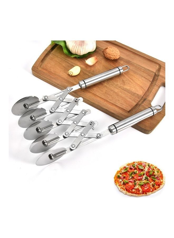 NIBEMINENT 5 Wheel Stainless Steel Pizza Slicer with Divider Handle Silver - Image 2