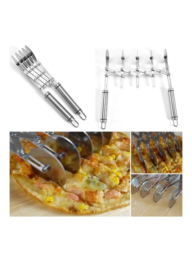 NIBEMINENT 5 Wheel Stainless Steel Pizza Slicer with Divider Handle Silver - Image 4