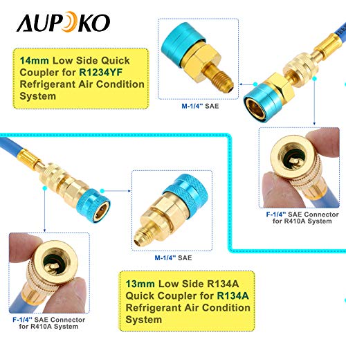 Aupoko AC Oil Injector Kit, R134A Oil Injector with R1234YF Low Side Quick Coupler, HVAC Dye Oil Injector with 1/4" SAE Connector, for R134A R22 R12 R1234YF Refrigerant System - Image 4