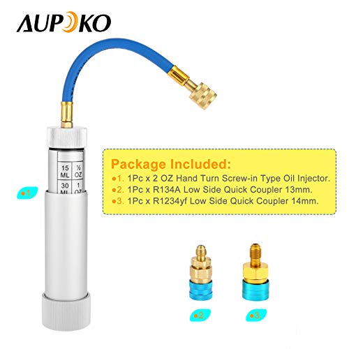 Aupoko AC Oil Injector Kit, R134A Oil Injector with R1234YF Low Side Quick Coupler, HVAC Dye Oil Injector with 1/4" SAE Connector, for R134A R22 R12 R1234YF Refrigerant System - Image 5