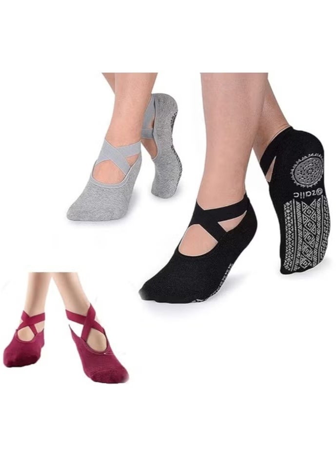 Haidue 3 Pairs Sports Yoga Socks for Women Pack Of 3 Pairs - Image 1