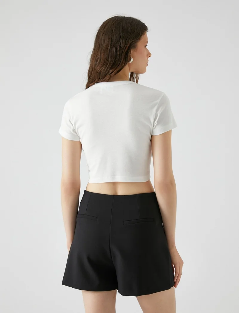 كوتون Mickey Mouse T-Shirt Crop Crew Neck Short Sleeve Printed